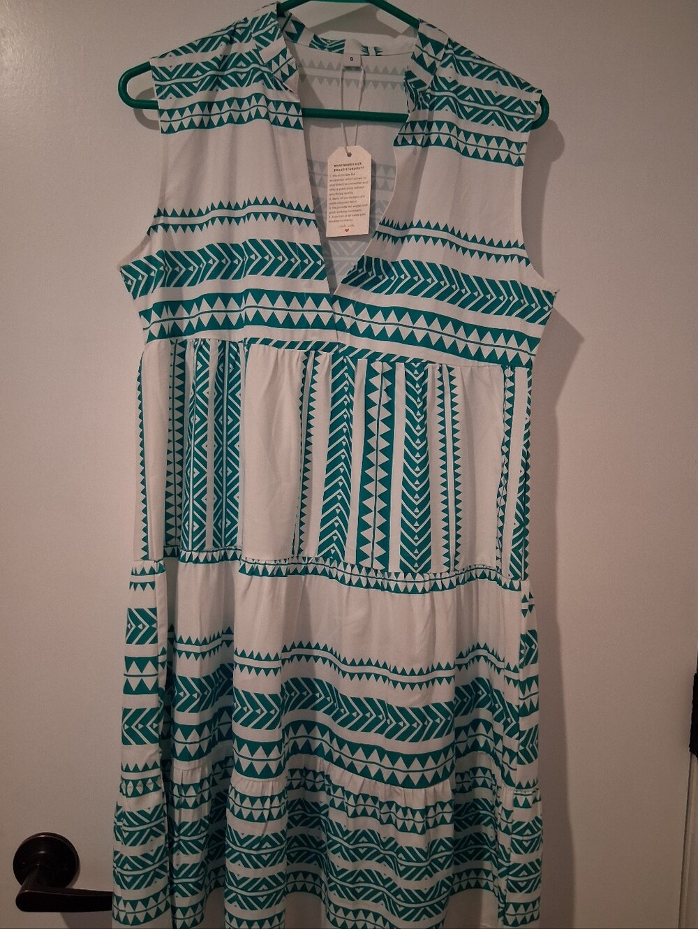 Nwts Made With Love Sleeveless White Dress with Teal Tribal Print